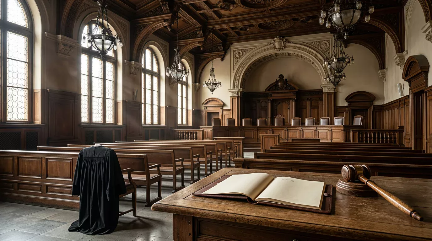 Sala del Tribunal Supremo de España con togas y expediente abierto sobre la mesa